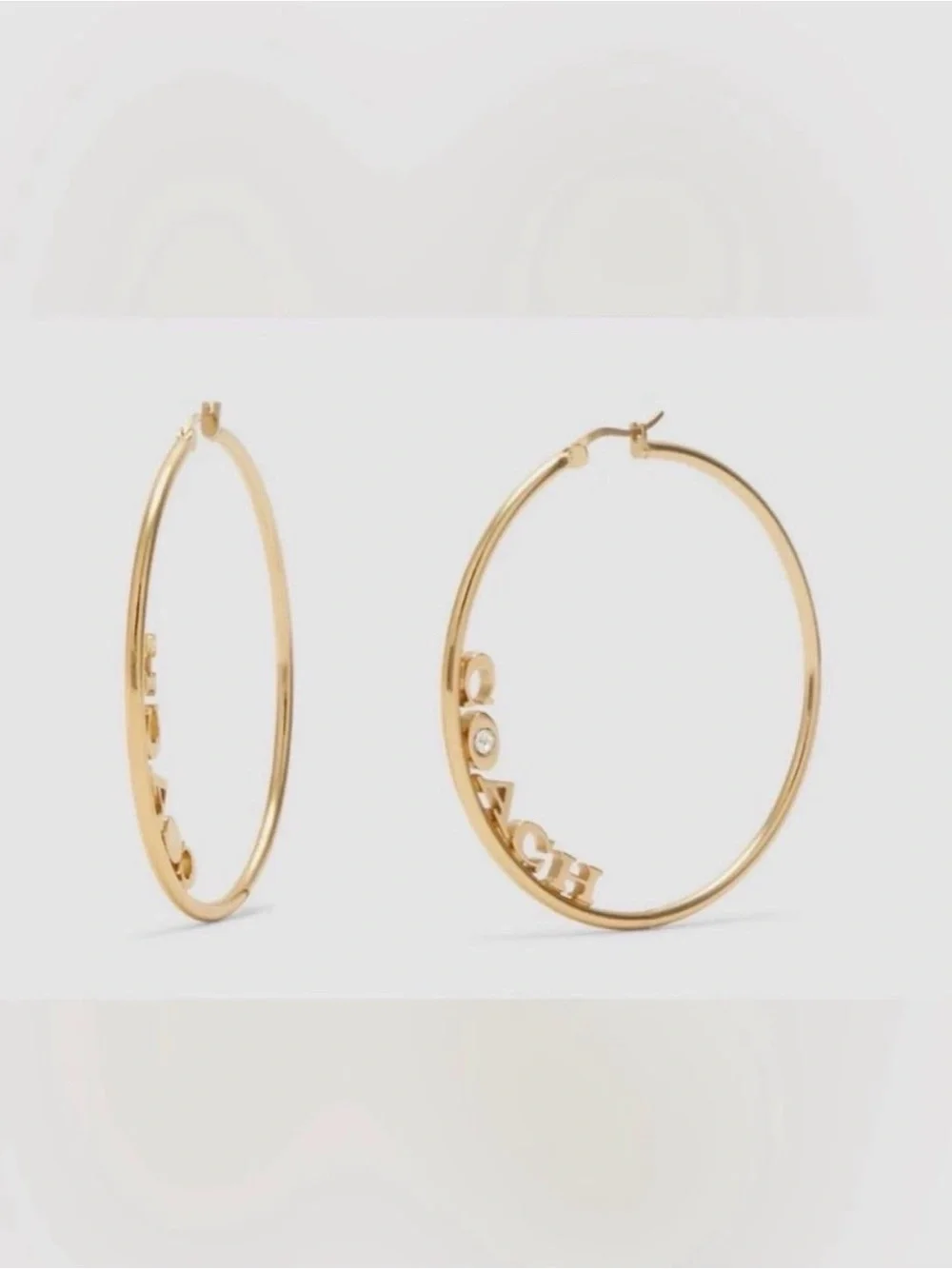 Coach Gold Large Hoop Earrings with Crystal New - Picture 2 of 5